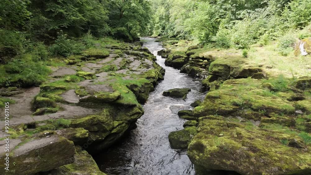 Aerial Drone View of Landscape at the Bolton Abbey Area, England. Bird eye views on the Landscape in the Yorkshire Dales National Park. Aerial Drone View of Landscape at the Bolton Abbey Area, England. Bird eye views on the Landscape in the Yorkshire Dales National Park.