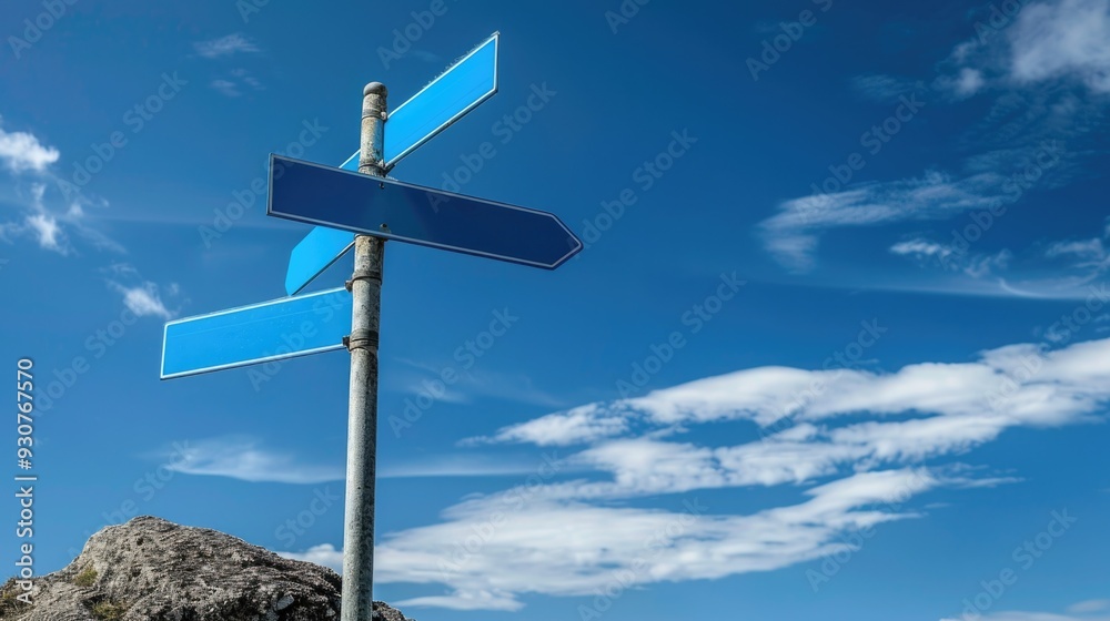 Crossroads Road Sign. Navigate Your Destination with Blue and White Signpost Crossroads Road Sign. Navigate Your Destination with Blue and White Signpost