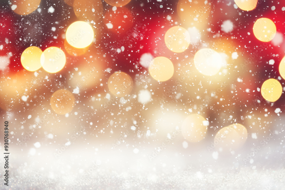 Softly Falling Snow with Christmas Lights Bokeh. A serene holiday image of bokeh Christmas lights in red and gold, with snowflakes falling gently in the foreground.
Softly Falling Snow with Christmas Lights Bokeh. A serene holiday image of bokeh Christmas lights in red and gold, with snowflakes falling gently in the foreground.