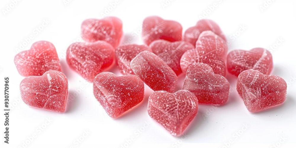 A colorful and playful arrangement of pink gummy hearts on a white background, perfect for Valentine's Day or any occasion celebrating love A colorful and playful arrangement of pink gummy hearts on a white background, perfect for Valentine's Day or any occasion celebrating love