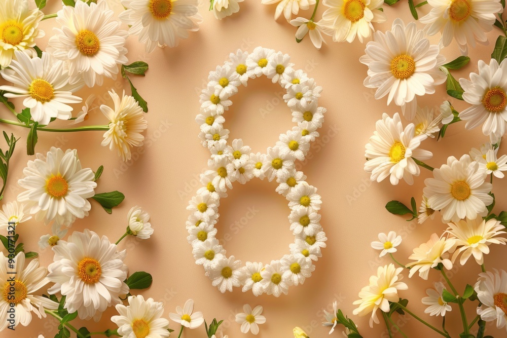 A creative representation of the number 8 using daisies and other flowers, perfect for use in designs where you want to add a touch of whimsy A creative representation of the number 8 using daisies and other flowers, perfect for use in designs where you want to add a touch of whimsy