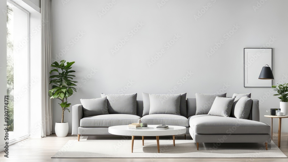 gray sofa in a white living room interior gray sofa in a white living room interior