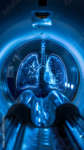 Detailed view of a CT scan showing human lungs in a medical facility during a diagnostic examination