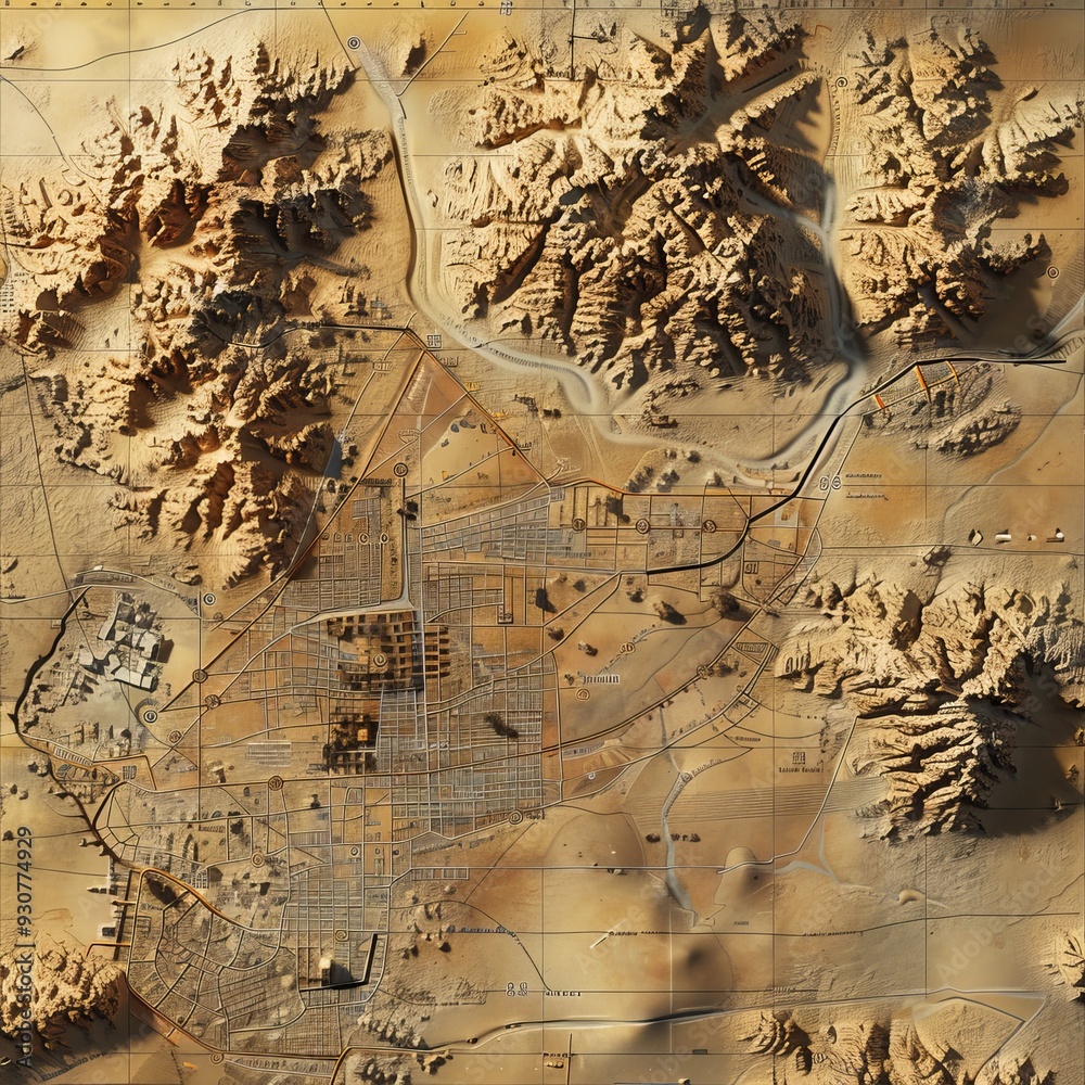 photo depicting an urban vector map of Jaxan, Saudi Arabia, highlighting its detailed city layout photo depicting an urban vector map of Jaxan, Saudi Arabia, highlighting its detailed city layout