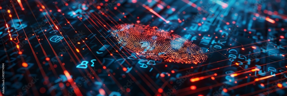 photo depicting biometric encryption, showing a fingerprint scan with encryption keys and digital photo depicting biometric encryption, showing a fingerprint scan with encryption keys and digital