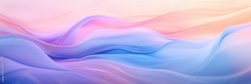 Fototapeta premium Abstract gradient artwork featuring soft, flowing waves blending from blue to pink.