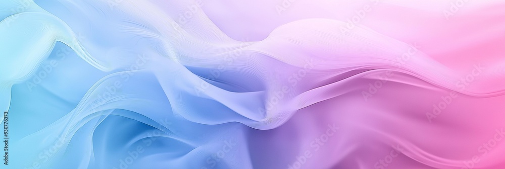 Fototapeta premium Abstract gradient artwork featuring soft, flowing waves blending from blue to pink.