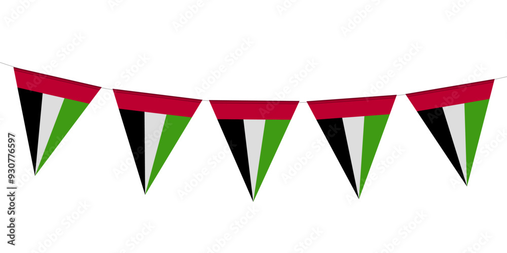 Obraz premium UAE flag of buntings triangle shape isolated white background.