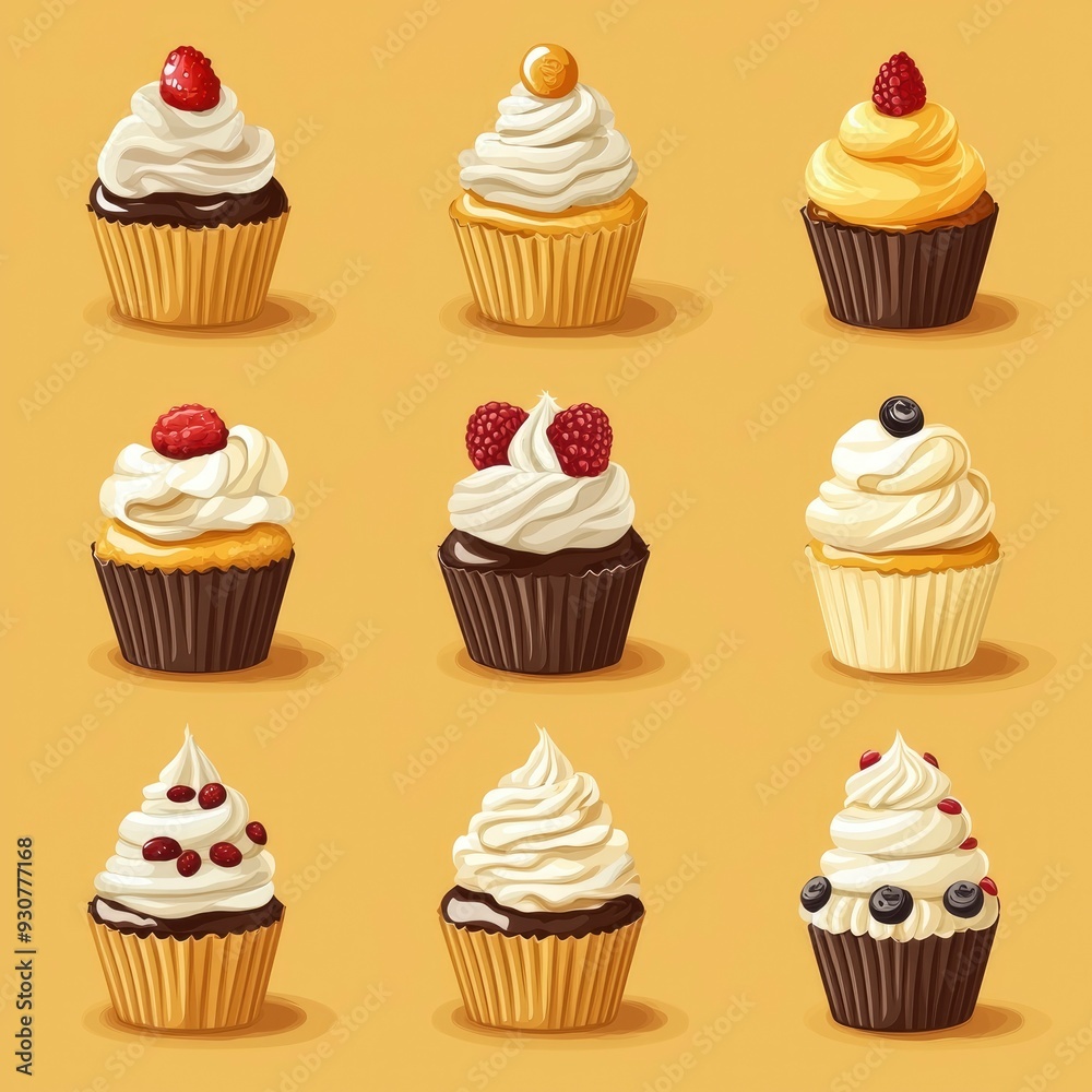 Colorful Cupcakes with Various Toppings Colorful Cupcakes with Various Toppings