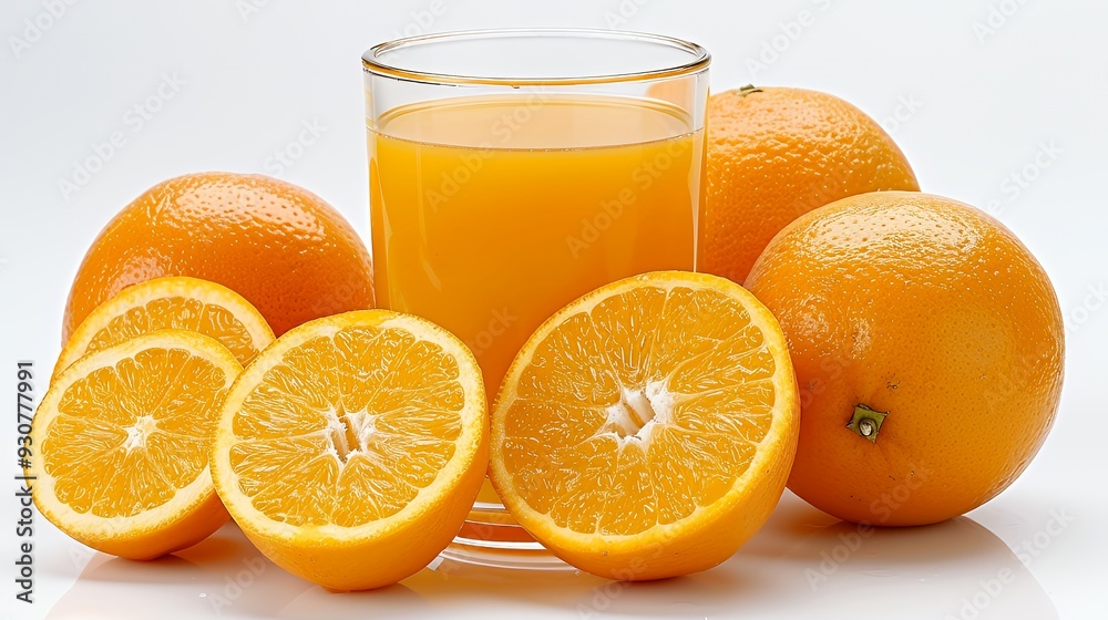 A glass of orange juice surrounded by fresh oranges, showcasing vibrant color and freshness. A glass of orange juice surrounded by fresh oranges, showcasing vibrant color and freshness.