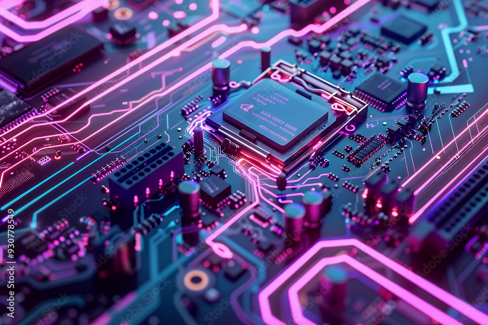 A close-up view of a colorful circuit board with intricate patterns and components. A close-up view of a colorful circuit board with intricate patterns and components.