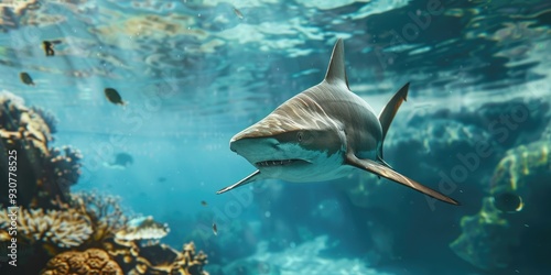 Underwater view of a sandbar shark Carcharhinus plumbeus in the sea