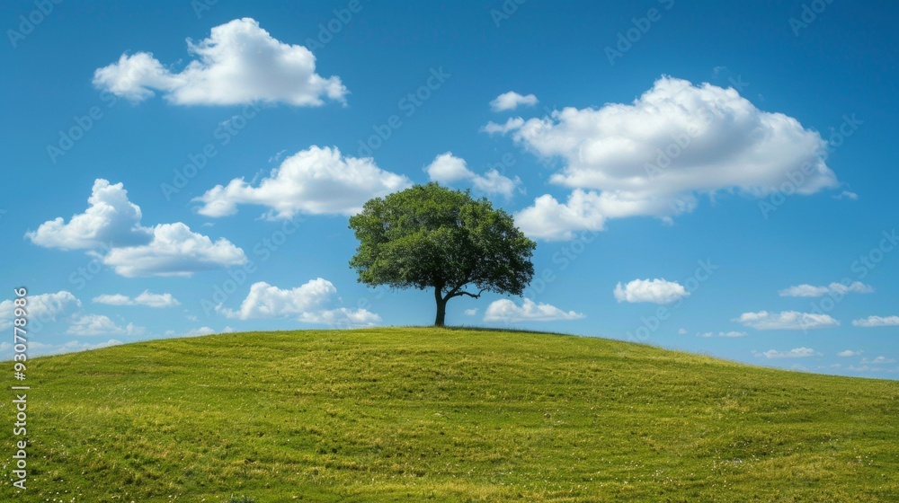 Lonely tree in a meadow with a blue sky