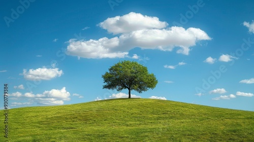 Lonely tree in a meadow with a blue sky