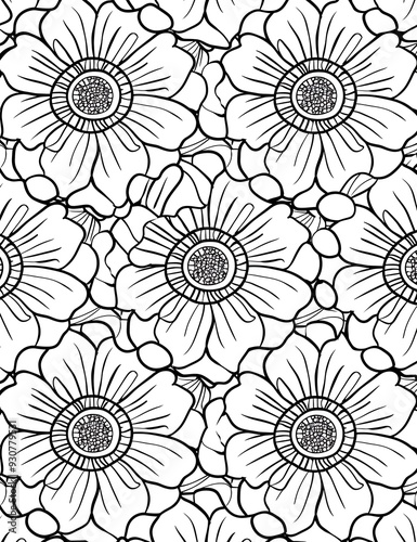 Hand Drawn Mandala Coloring Page. Mandala Coloring Page For Adults. Seamless vector pattern. Black and white linear drawing.