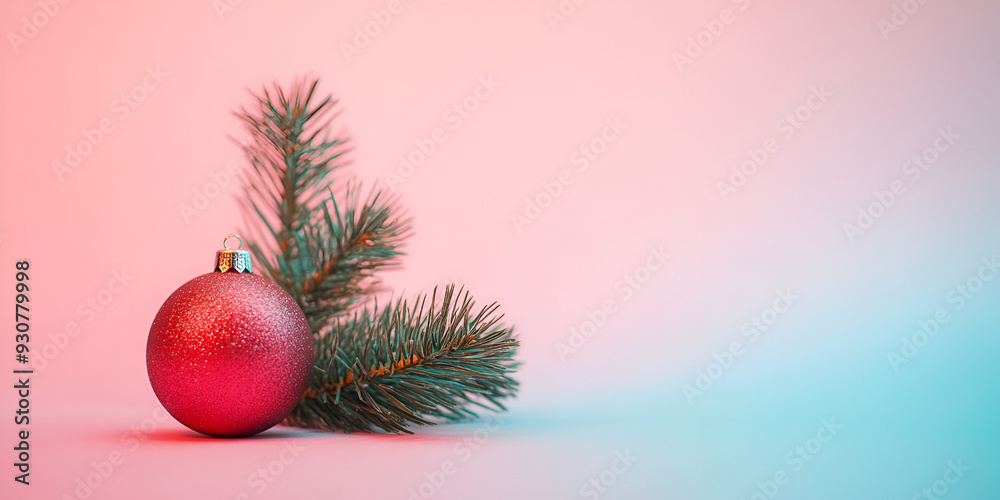 Obraz premium Pink Christmas Ornament on Pine Branch