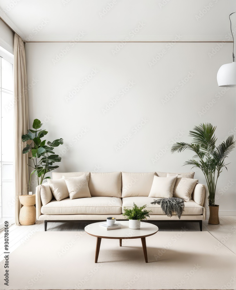 Beige sofa in the white living room with copy room Beige sofa in the white living room with copy room