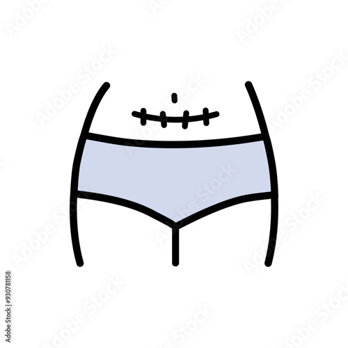Belly caesarean scar icon. Pregnancy, treatment, body care, recovery concept. Flat vector design isolated illustration.