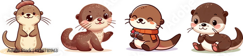 set of cute cartoon baby otters