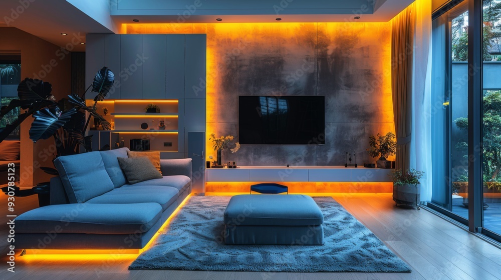 Transform your living room into a stylish modern retreat with a modular sofa, a smart TV, and LED strips installed Transform your living room into a stylish modern retreat with a modular sofa, a smart TV, and LED strips installed