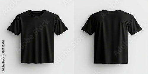 This highquality mockup template provides a detailed view of a blank black tshirt, showcasing both the front and back, which is perfect for printing unique and creative designs effectively