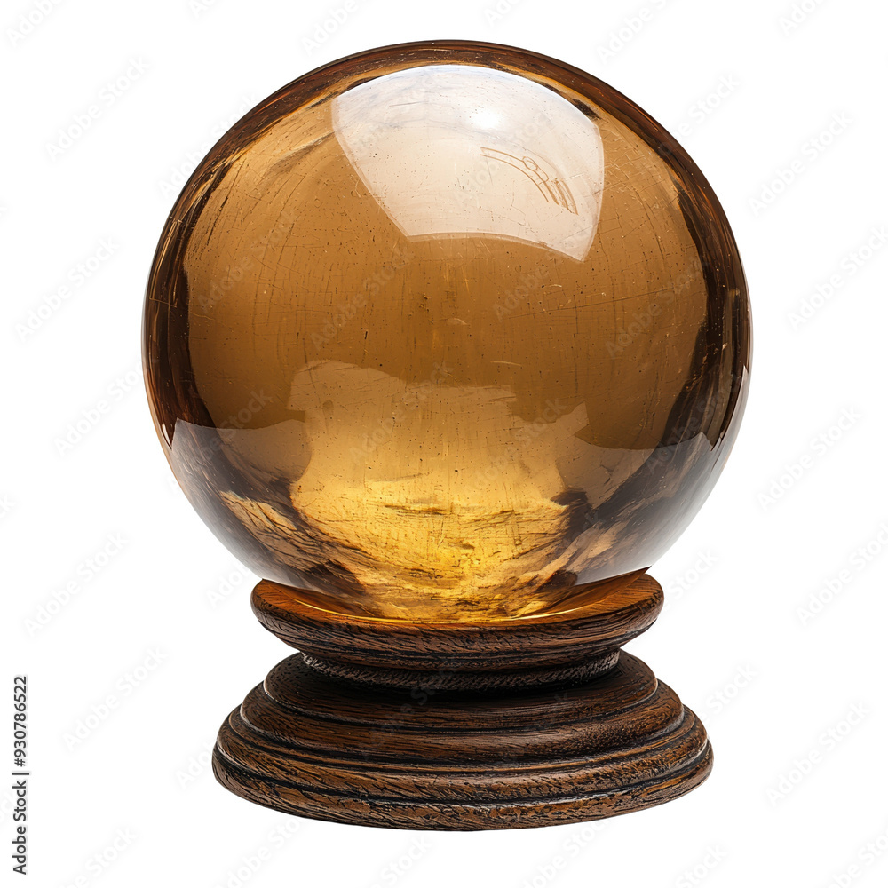 amber crystal ball with wooden base. amber crystal ball with wooden base.
