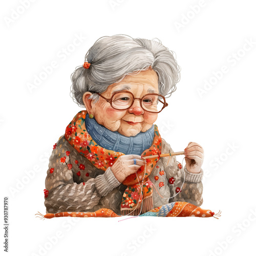 grandma embriondering vector illustration in watercolor style