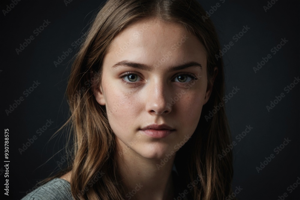 Fototapeta premium Low key portrait of pretty girl in profile