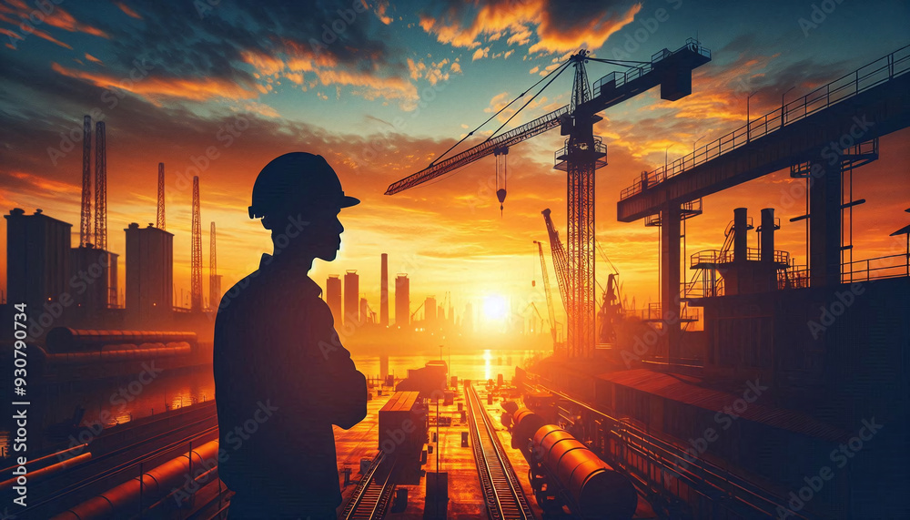 Fototapeta premium Construction Site at Sunset