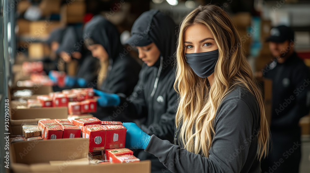 A group of volunteers creating care packages for frontline workers, filled with snacks, notes of appreciation, and essential items. A group of volunteers creating care packages for frontline workers, filled with snacks, notes of appreciation, and essential items.