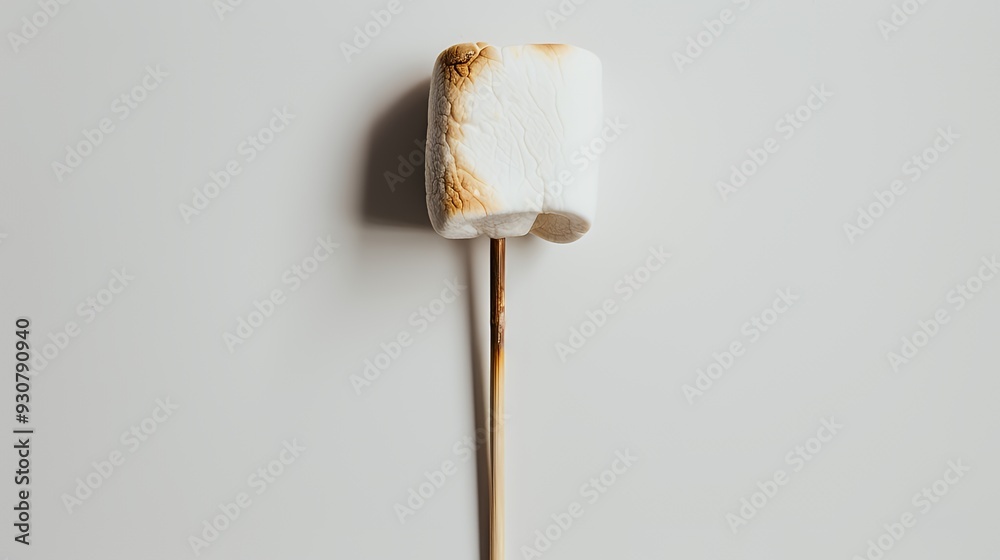 A toasted marshmallow on a skewer, ready for s'mores or campfire treats. A toasted marshmallow on a skewer, ready for s'mores or campfire treats.