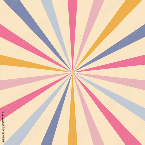 Retro sun wirh rays, sunburst swirl vector illustration,vintage style, Pastel radial lines