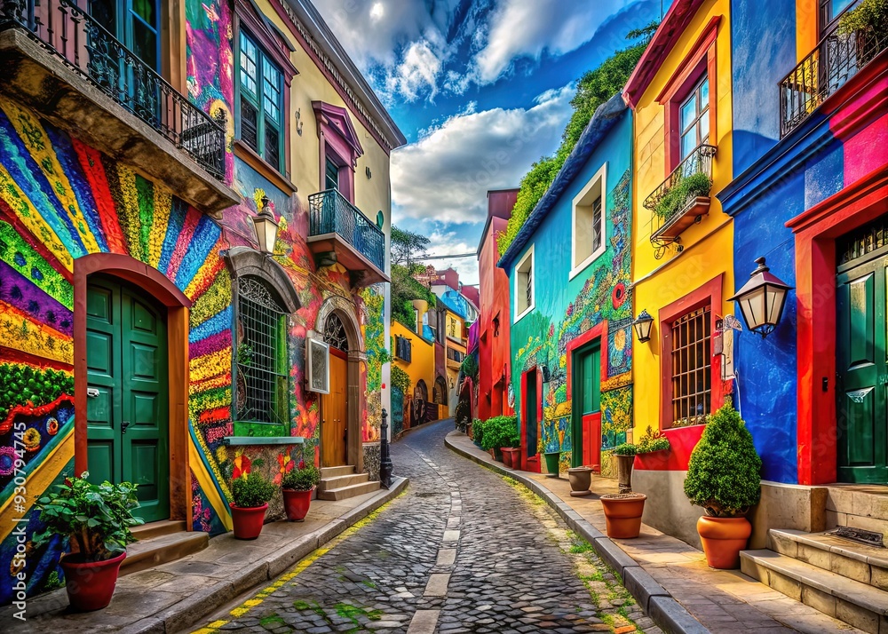 Naklejka premium Vibrant street art colorful architecture historic landmarks cultural