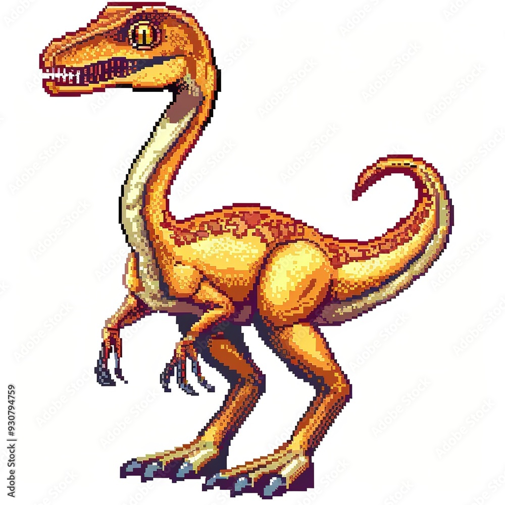 Fototapeta premium Compsognathus 8-bit fantasy animal cartoon isolated whitebackground