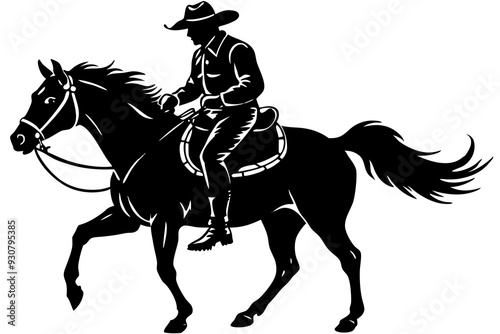 Cowboy riding horse silhouette vector art