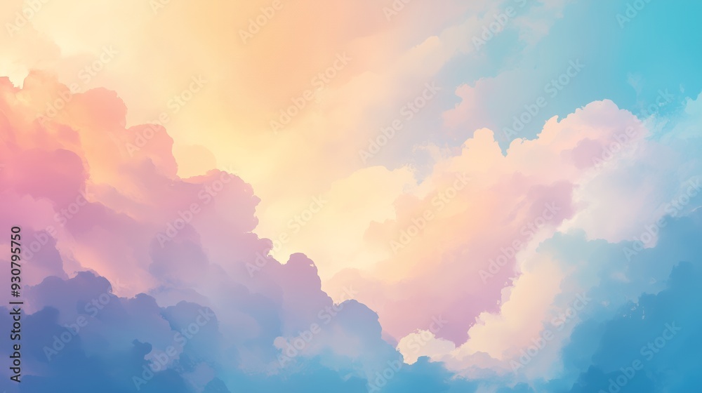A serene sky filled with soft, colorful clouds at dawn or dusk. A serene sky filled with soft, colorful clouds at dawn or dusk.