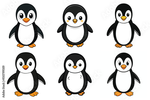 Black ink illustration of a kawaii penguin Children's coloring pages