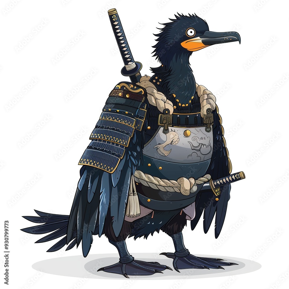 Obraz premium Cormorant samurai fantasy animal cartoon isolated whitebackground