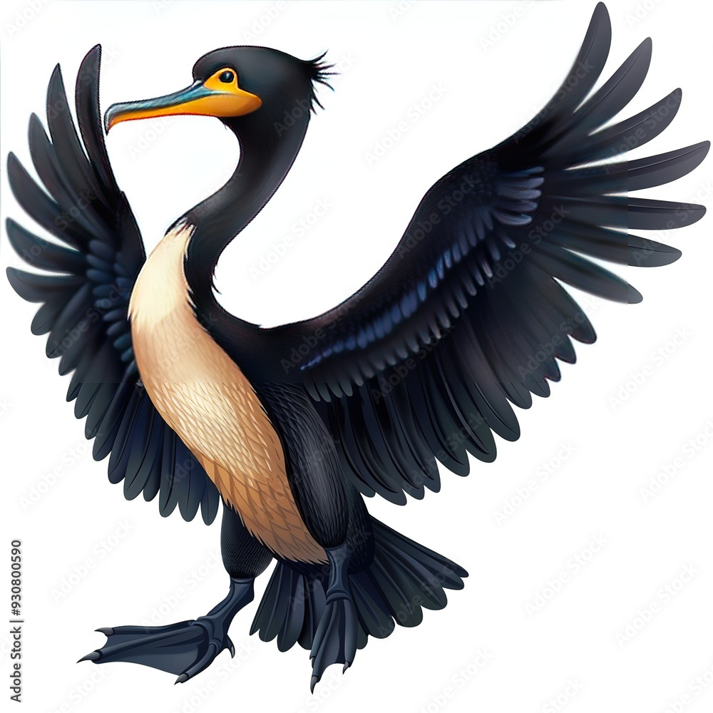 Fototapeta premium Cormorant Wind animal cartoon isolated whitebackground 16:9