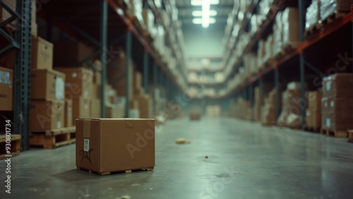 Lone Box in Warehouse Aisle