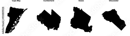 Cape May, Cumberland, Essex, Gloucester outline maps