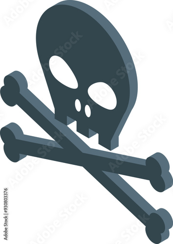 Gray skull and crossbones icon is standing on a white background, representing danger and poison