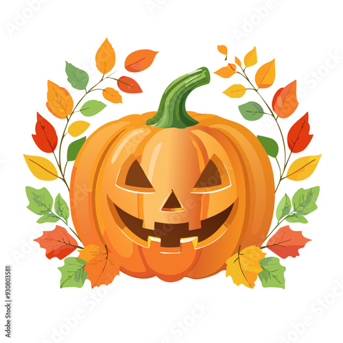 Halloween Jackolantern with Fall Leaves