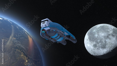 宇宙船と地球　3DCGレンダリング