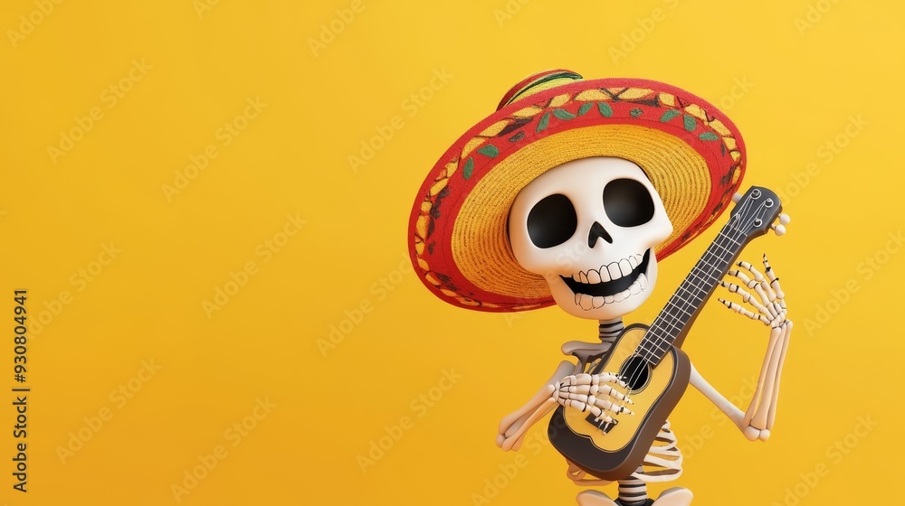 A skeleton wearing a sombrero and holding a guitar A skeleton wearing a sombrero and holding a guitar