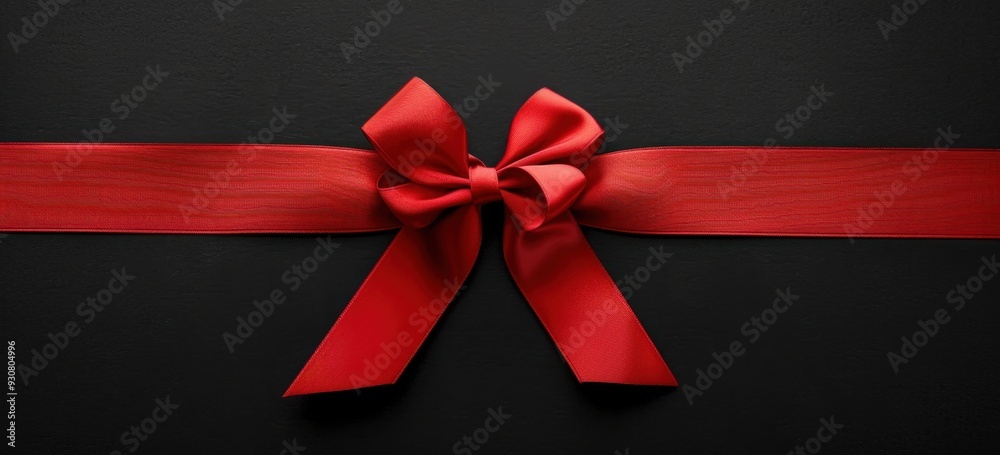 Red ribbon with a bow on a black background, with empty space for text or decoration Black and red background with copy space for a holiday gift card Generative AI