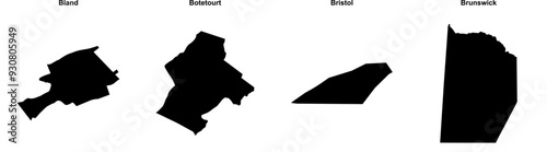 Bland, Botetourt, Bristol, Brunswick outline maps photo