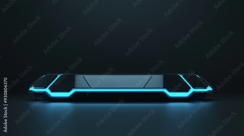 Futuristic Black Platform with Blue Neon Lights Futuristic Black Platform with Blue Neon Lights