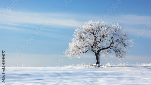 beautiful winter landscape with a lonely snow-covered tree