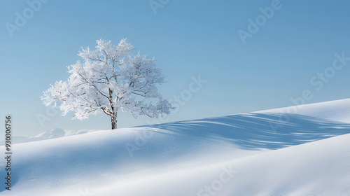 beautiful winter landscape with a lonely snow-covered tree